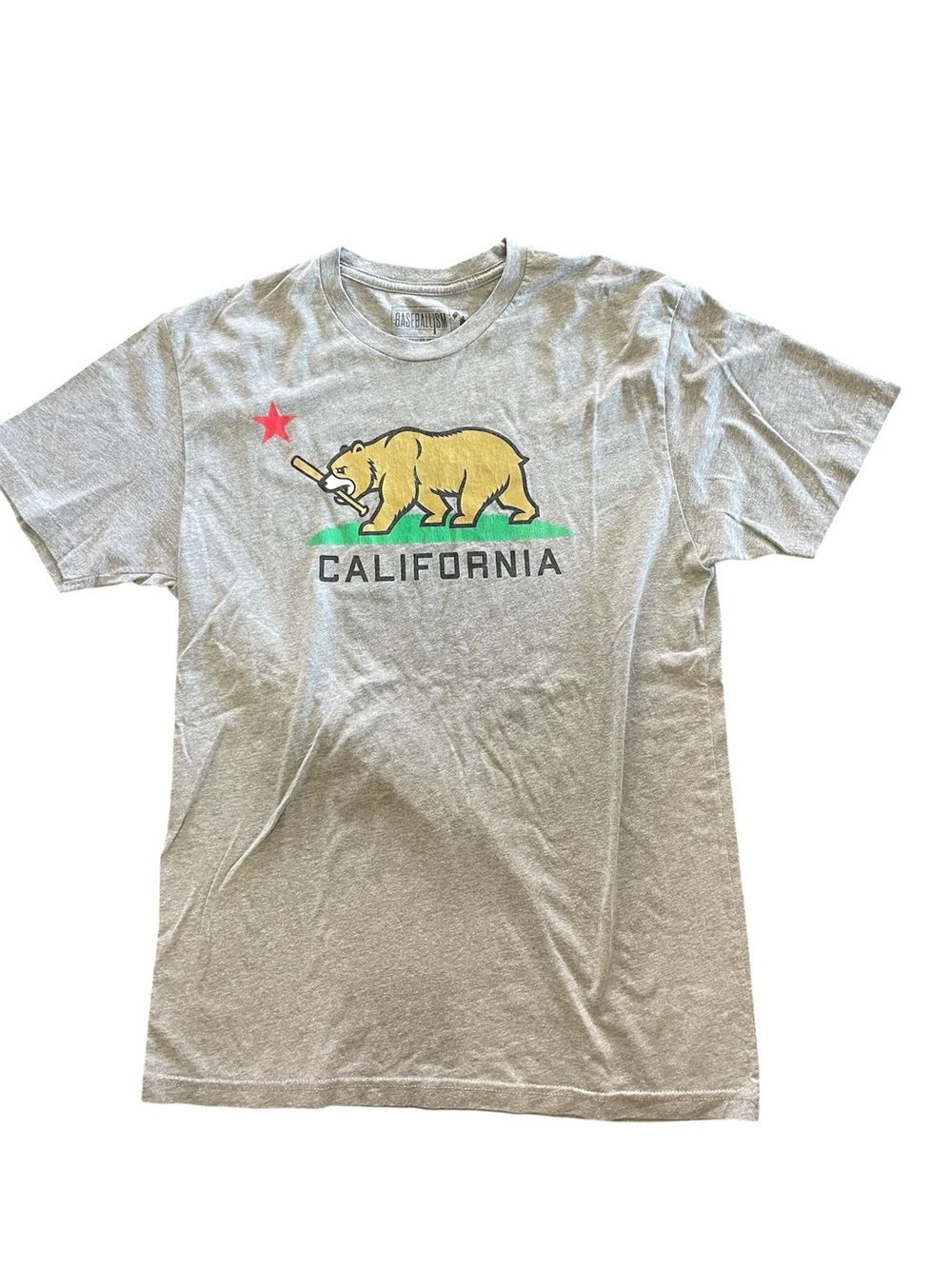 Baseballism California Baseball Bear Graphic Tee Gray Crew Neck, Size Medium